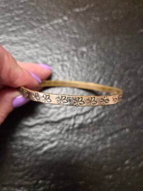 Vintage Sterling Silver Floral Bangle 925 Stamped Cottagecore Floral Minimalist